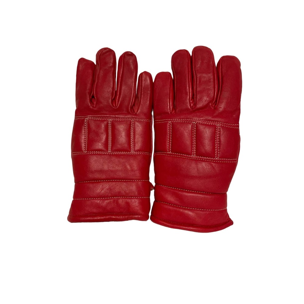 Vintage Kombi Red Leather Thick Ski Puffer Gloves